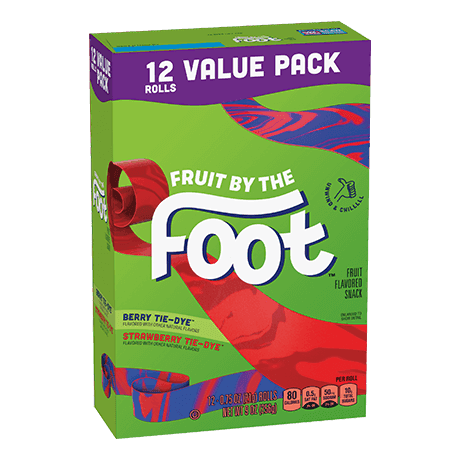 Fruit by the Foot 12 rolls Berry Tie Dye, strawberry tie dye Variety Pack, front of pack